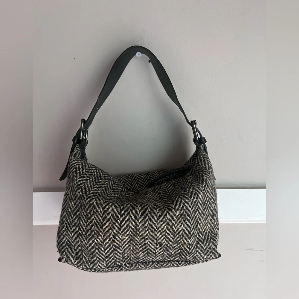 Banana Republic Black and Gray Herringbone Hobo Bag